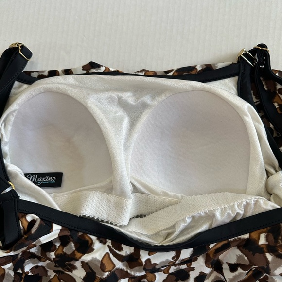 Maxine of Hollywood Ruffle Top One Piece Black & Brown Swimsuit size L/XL - Picture 9 of 10